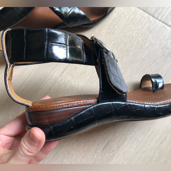 Chloé Leather Croc Embossed Black Brown Sandals - Women’s 6.5 - Picture 6 of 16